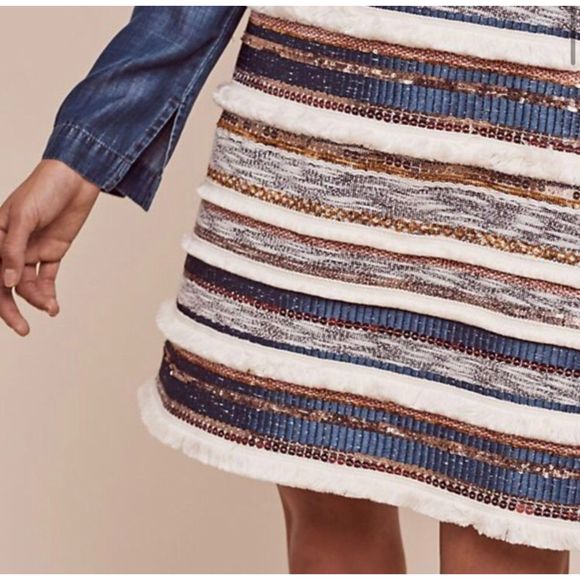 🧺Moulinette Soeurs Anthropologie Embellished Blue Mini Skirt w/ Sequins, size 6 - Picture 2 of 7